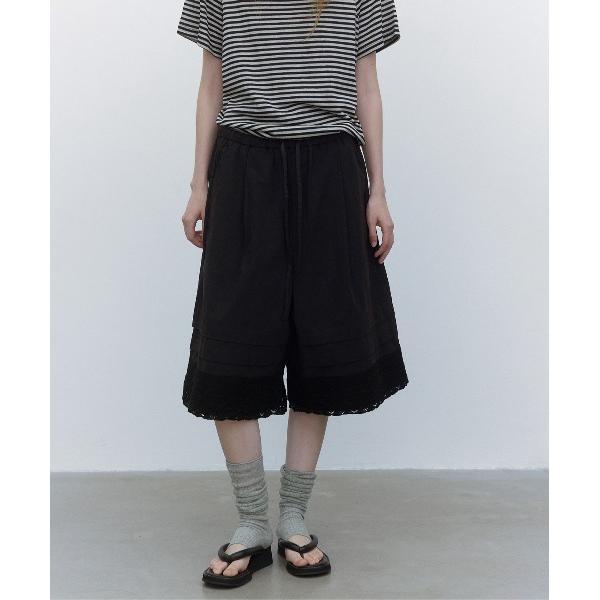 スラックス パンツ 「ELOOPS」レース切替リネンコットンギャザーパンツ レディース