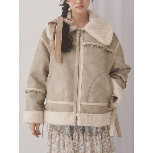 ムートンコート ボアコート クリームボアムートンブルゾン レディース