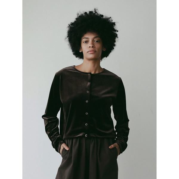 カーディガン ベロアカーディガン レディース