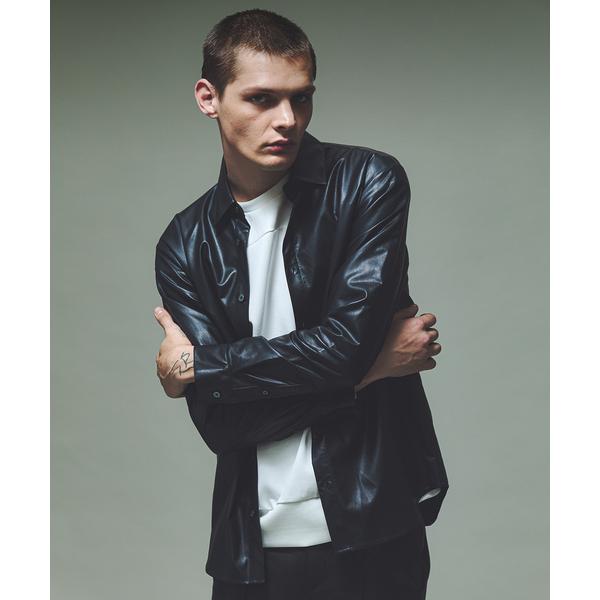 シャツ 「シンセレザー」エコレザー 長袖シャツ メンズ