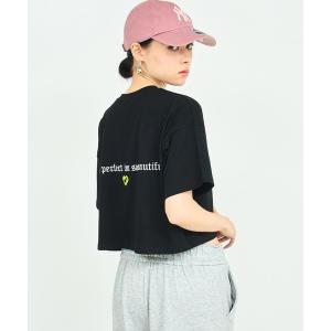 tシャツ メッセージ ハート 刺繍 クロップド Tシャツ レディース