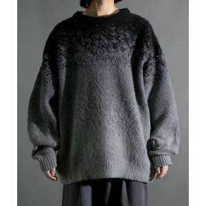 セーター ニット アニマル グラデーション 総柄 プルオーバー クルーネック シャギーニット メンズ レディース
