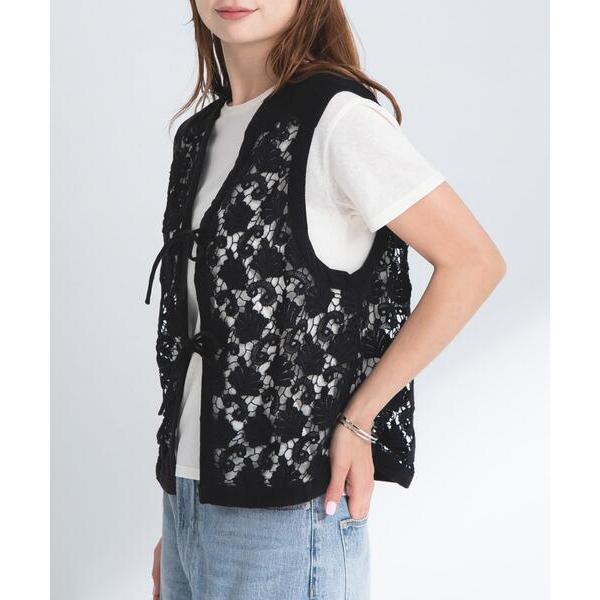 ベスト ジレ ボタニカルモチーフレースベスト レディース