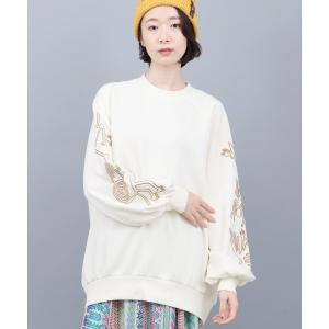 トレーナー スウェット ナスカ刺繍スリーブプルオーバー レディース