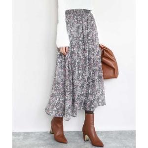 スカート フラワードットプリントシフォンスカート/洗える