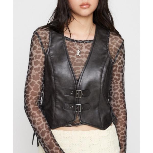ベスト ジレ FAUX LEATHER LACE UP ベスト レディース