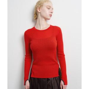 ニット セーター カラーポイントクルーネックリブニット レディース