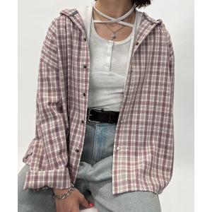 ブラウス シャツ チェックフーディシャツ レディース