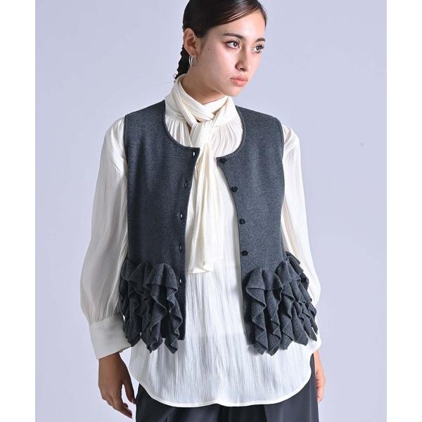 ベスト ジレ フリルヘムニットベスト レディース