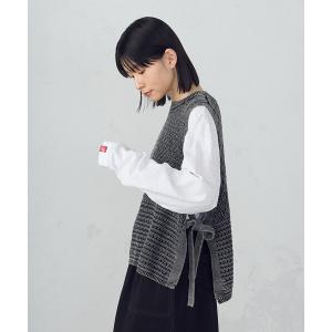 ベスト ジレ 製品染めウォッシュ　透かし柄ニットベスト レディース