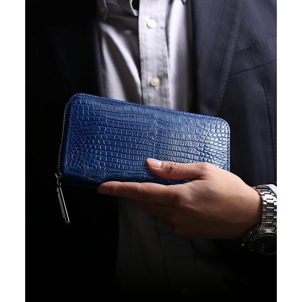 財布 ナイルクロコダイル長財布 藍染め 日本製 ラウドファスナー メンズ レディース