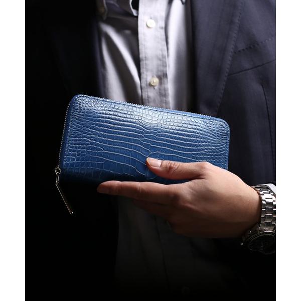 財布 ナイルクロコダイル長財布 藍染め 日本製 センター取り 一枚革 メンズ レディース