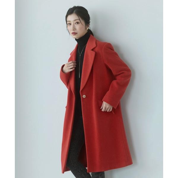コート チェスターコート ロングチェスターコート アンゴラ ウール混 赤 レディース