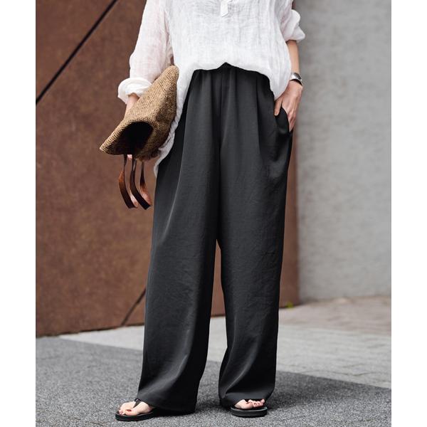 パンツ 「追加」 手洗い可 / ポリエステルツイルリラックスパンツ レディース