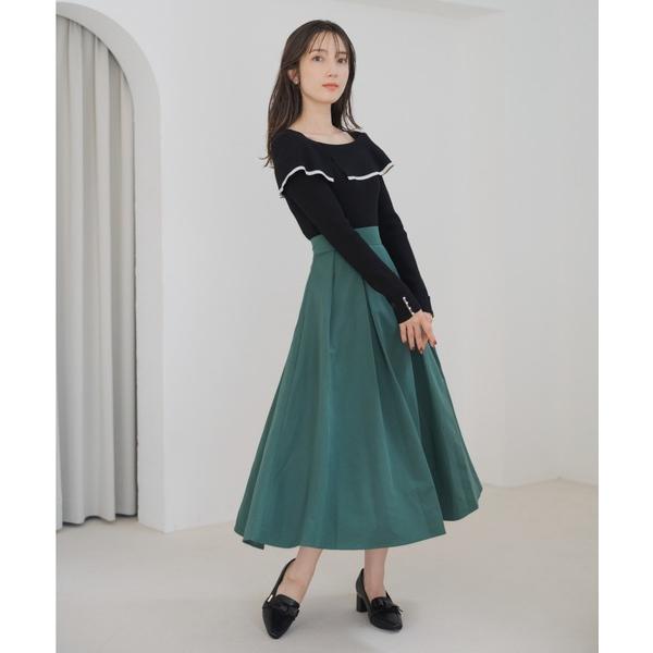 スカート 2025秋冬新作 タックフレアカラースカート