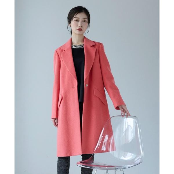 コート チェスターコート チェスターコート ウール混 ロング ピンク レディース