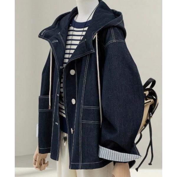 デニムジャケット gジャン 配色ステッチが目を惹く、ゆるシルエットのデニムパーカージャケット レディ...