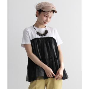 tシャツ 半袖 チュールコンビカットソープルオーバー レディース