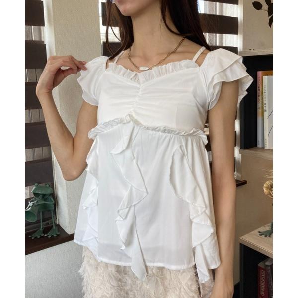 キャミソール フリル使いシャーリングビスチェ キャミソール