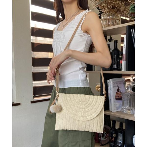 ショルダーバッグ バッグ ペーパー素材メッシュ編みストローフラップ２way クラッチバッグ ショルダ...