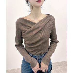 tシャツ 「大人の抜け感を演出する、上品ドレープトップス」テレコ長袖カシュクールトップス 秋服 レディース