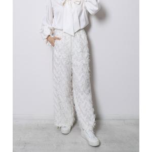 パンツ ヘリンボンジャガードワイドパンツ レディース