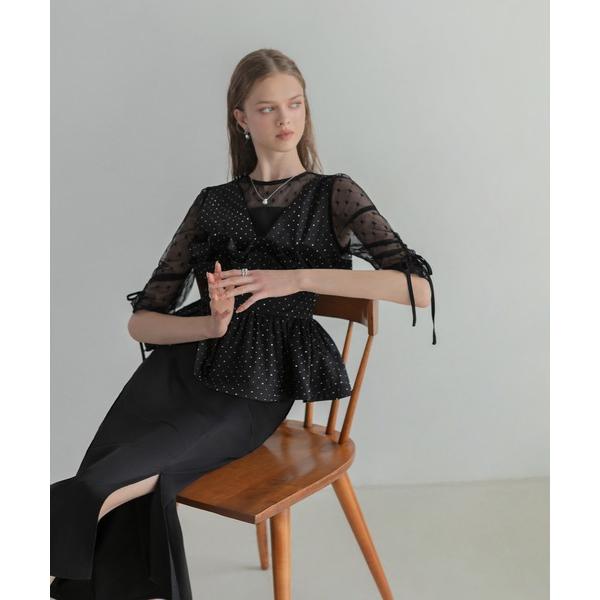 ドレス 「LEJA」ドットストーンペプラムチュールワンピースドレス 2点セット 美脚効果結婚式 パー...