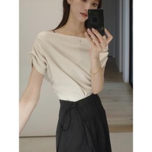 tシャツ アシンメトリードレープトップス/ベージュ レディース