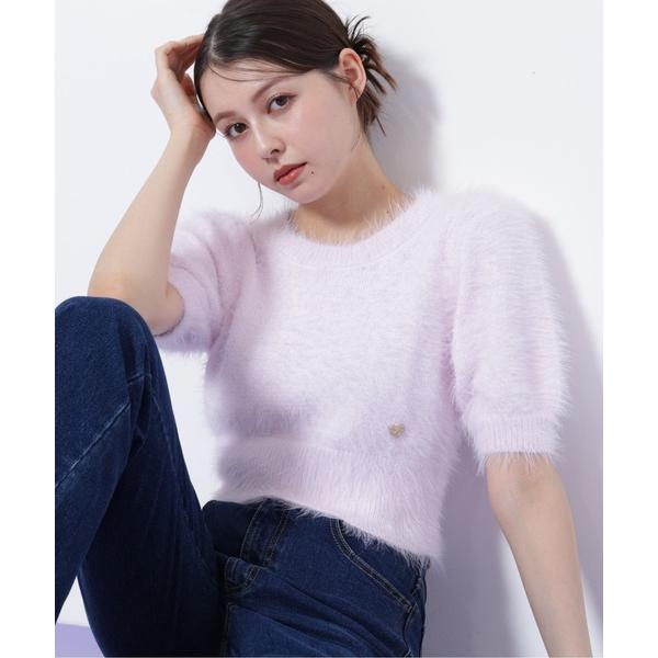 ニット セーター ハートプレート付きフェザーニット レディース