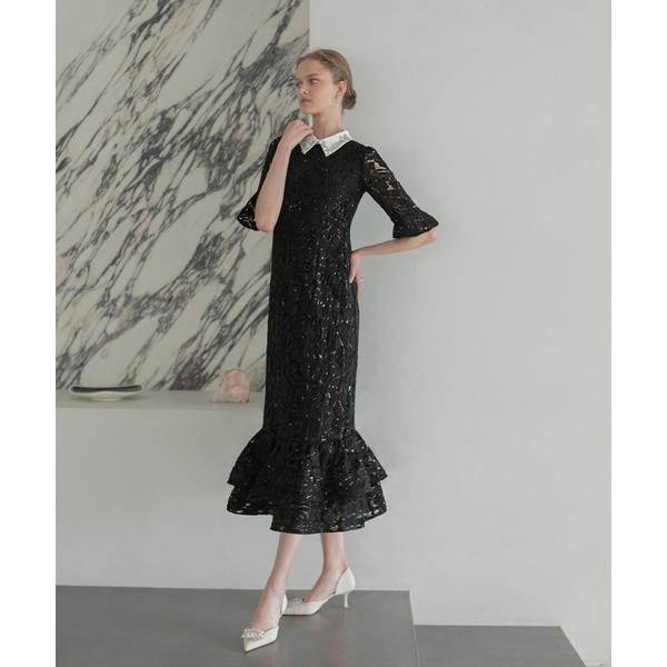 ドレス 「LEJA」ビジューカラーフラワーフリルマーメイドワンピースドレス美脚効果結婚式 パーティー...