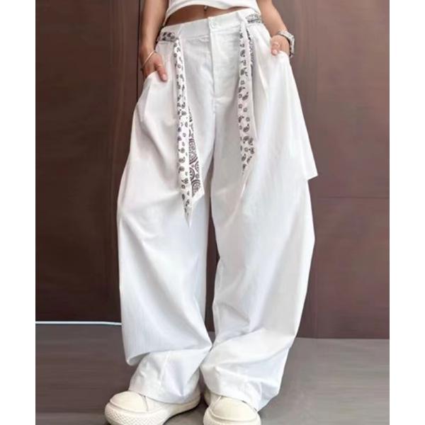 パンツ ワイドシルエット×ラップ風デザイン美脚パンツ レディース