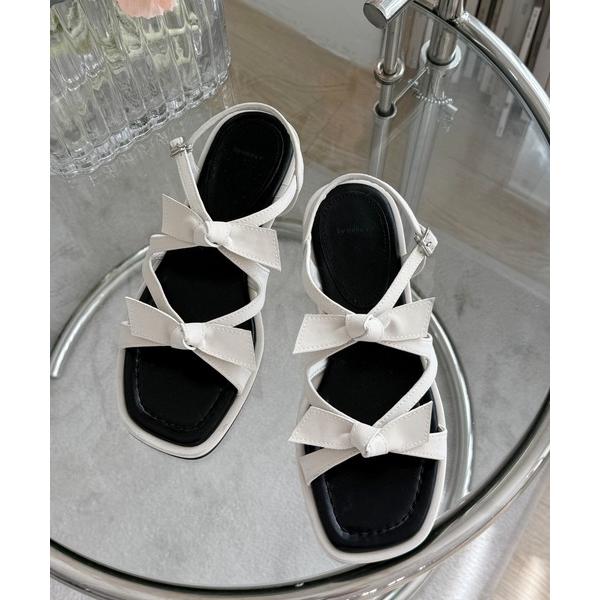 サンダル ツインリボンストラップサンダル レディース