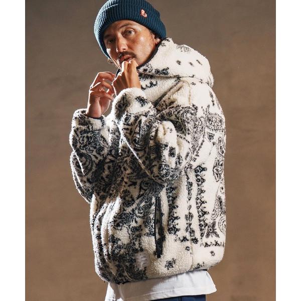 パーカー mpa3878-paisley pattern boa fleece parka ボアフリ...
