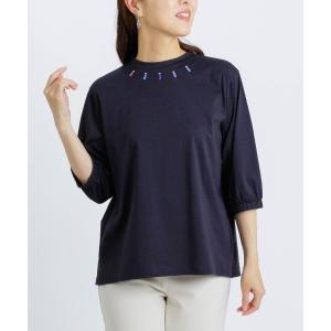 tシャツ ピコ刺繍七分袖プルオーバー レディース