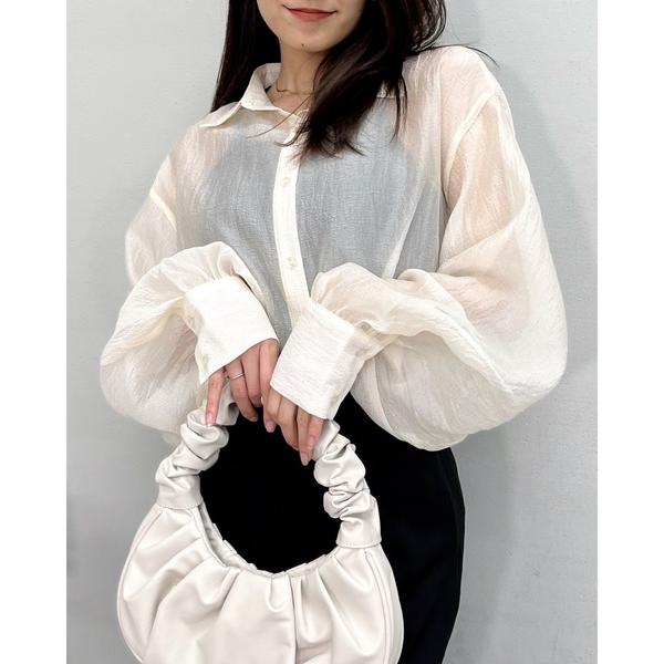 ブラウス シャツ 「＆soiree」ラメワッシャー袖ボリュームオーバーサイズシャツ レディース
