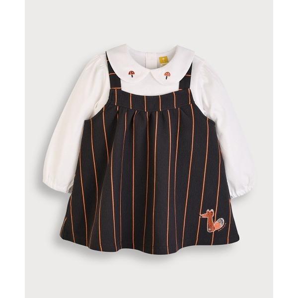 ワンピース 「2点セット」キノコ長袖トップス＆フォックスオーバーオールワンピース キッズ 子供服 女...