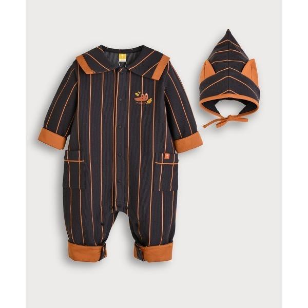 カバーオール アウター 「2点セット」フォックスストライプ柄カバーオール＆帽子 キッズ 子供服 男の...
