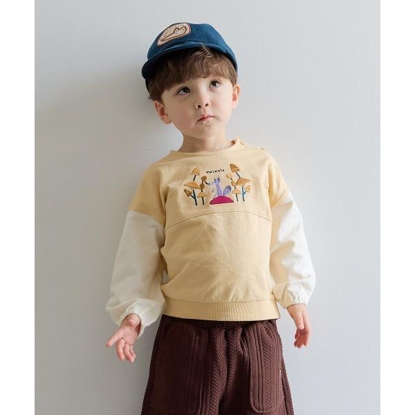 tシャツ フォックス刺繍配色長袖トップス キッズ 子供服 男の子 女の子