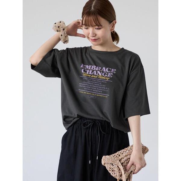 tシャツ かすれロゴプリントTシャツ レディース