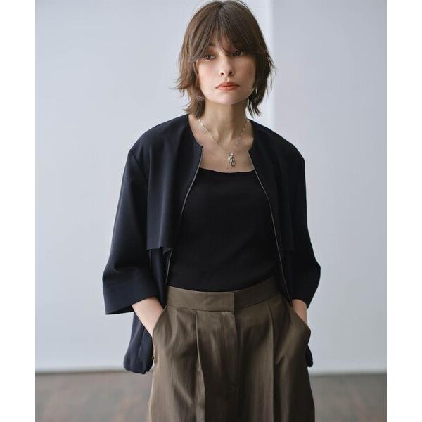 ブルゾン アウター ウール2WAYストレッチ ノーカラーブルゾン レディース