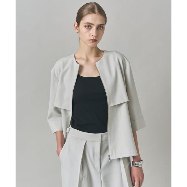 ブルゾン アウター ウール2WAYストレッチ ノーカラーブルゾン レディース