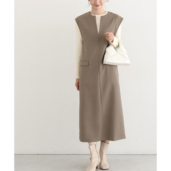 ジャンパースカート キーネックシンプルジャンパースカート