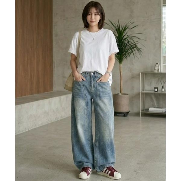 ジーンズ デニム デニムパンツ コクーンシルエットルーズフィットデニム レディース