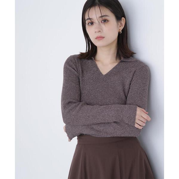 ニット セーター ポロカラーＶネックリブニット レディース