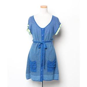 「nanette lepore」 ボーダー柄ニットワンピース M ブルー レディース