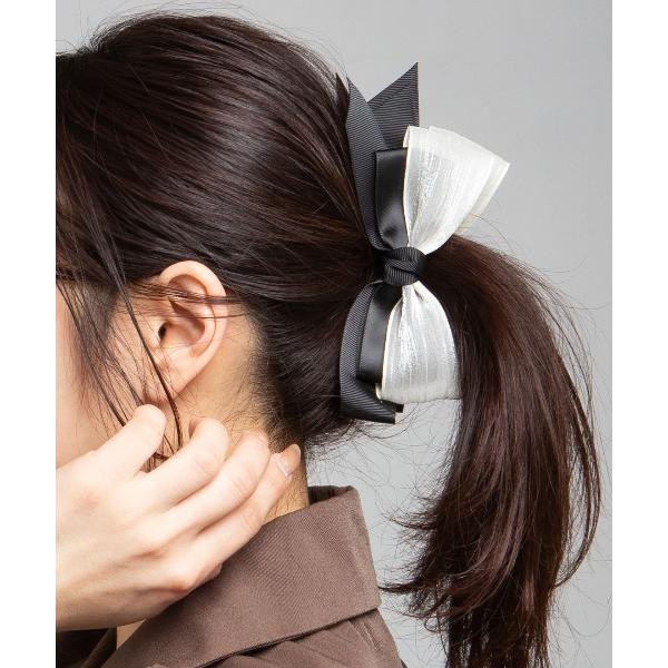 ヘアクリップ 異素材 ミックス リボン バナナクリップ