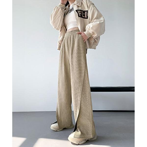 ワイドパンツ パンツ 裏起毛 コーデュロイ フロント スリット パンツ レディース