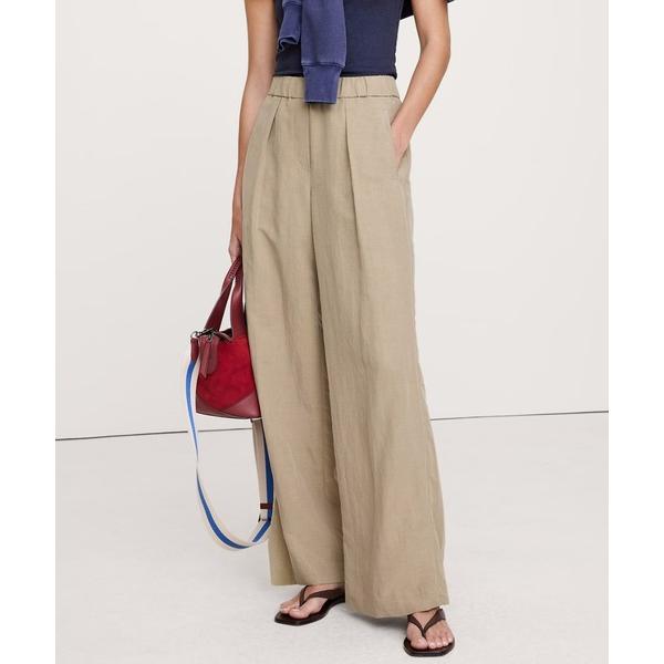 パンツ ミッドライズ ワイドレッグ ドレーピー プルオンパンツ レディース