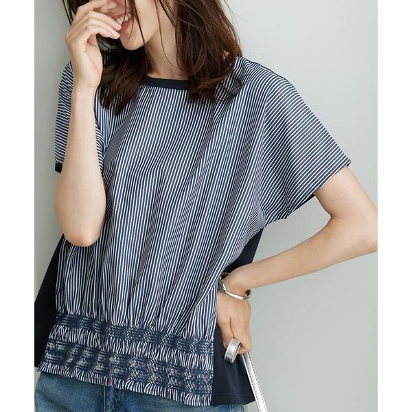 tシャツ シャーリング使い異素材切替プルオーバー レディース