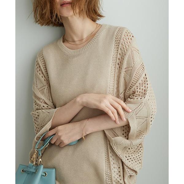tシャツ 透かし編ドルマンニットプルオーバー レディース